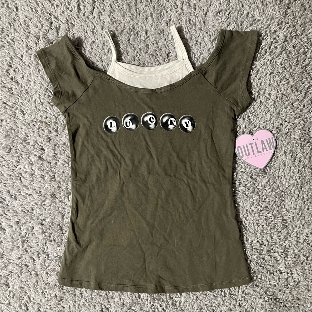 Outlaw Lucky 8ball olive shirt